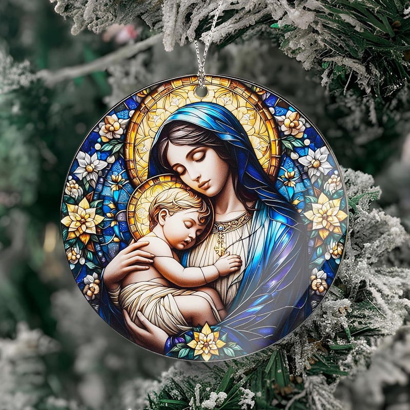 NELXI Christian Christmas Ornament 2025, Religious Christmas Ornaments, Virgin Mary and Baby Jesus Ornament, Holy Mother and Child Ornament, Catholic Faith Gift, Blessed Mary Tree Decor - Image 2